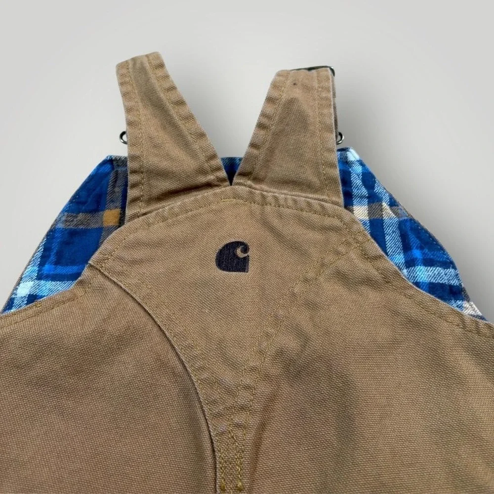 Carhartt Overalls Boys 3T Brown Canvas Flannel Lined Bib Pants Playwear Workwear